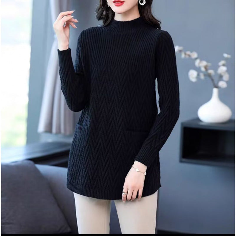 🔥Vinter Hot Sale💖Kvinners midtlengde halvt turtleneck-genser