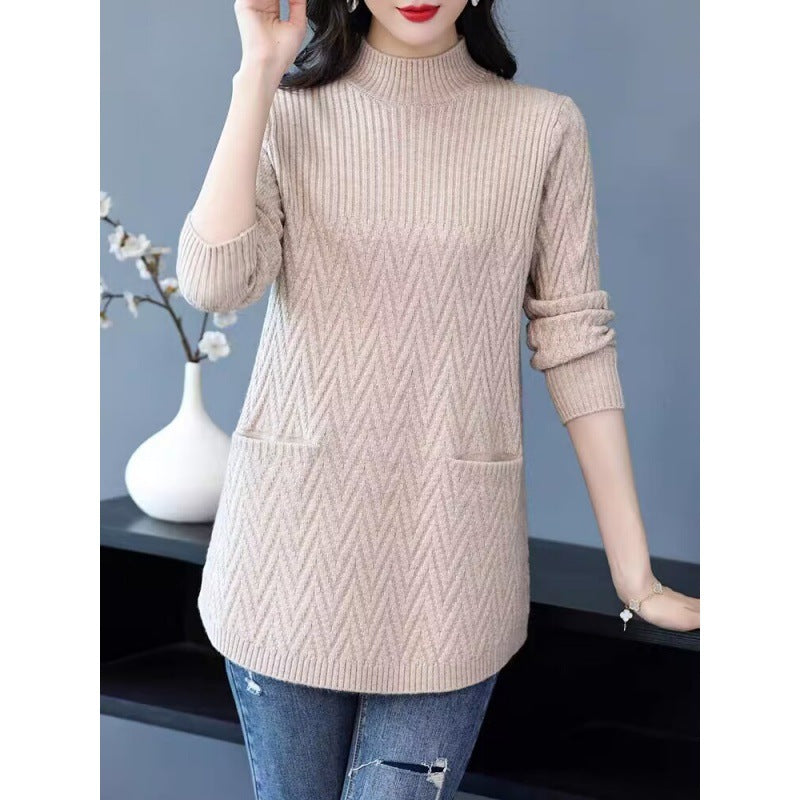 🔥Vinter Hot Sale💖Kvinners midtlengde halvt turtleneck-genser