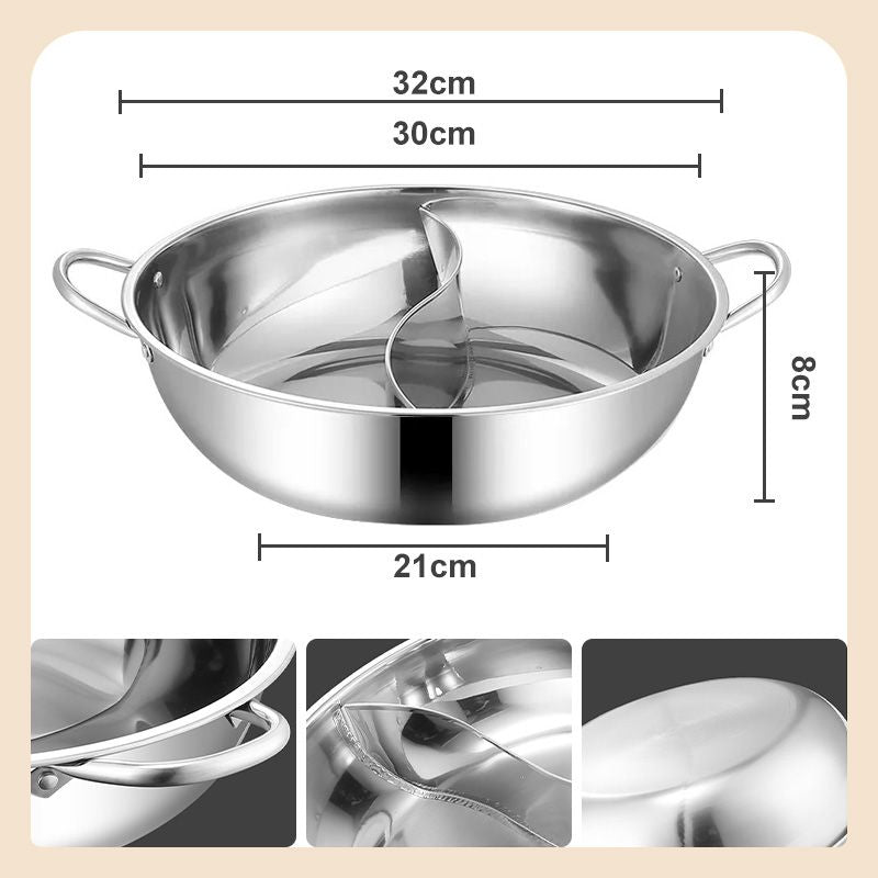 Shabu-gryte i rustfritt stål med skillevegg