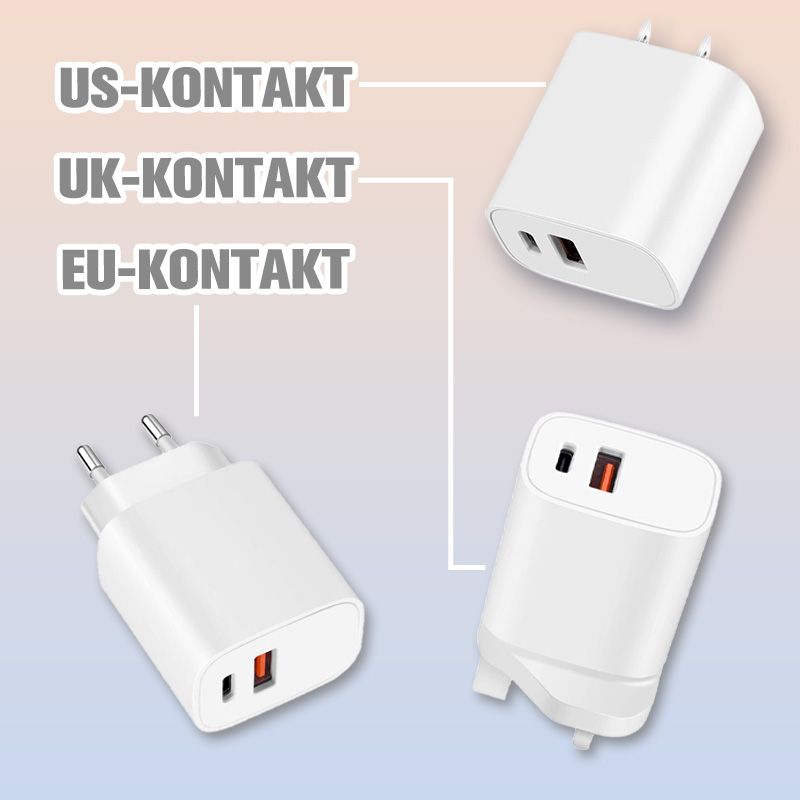 20W Rask Lader Dobbeltport Strømadapter
